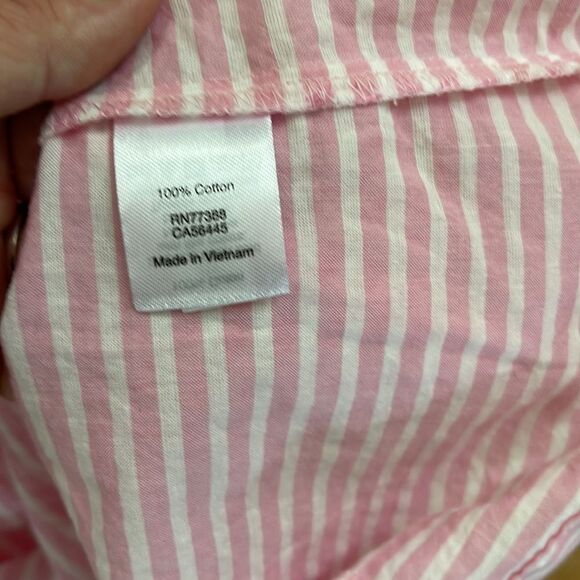 J. Crew Pink and White Stripe Ruffle Top Blouse Size 00 - Picture 5 of 5